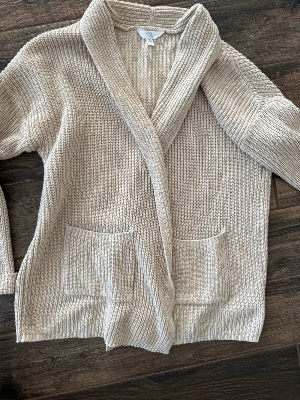 Time and Tru Cream Open-Front Shawl Cardigan